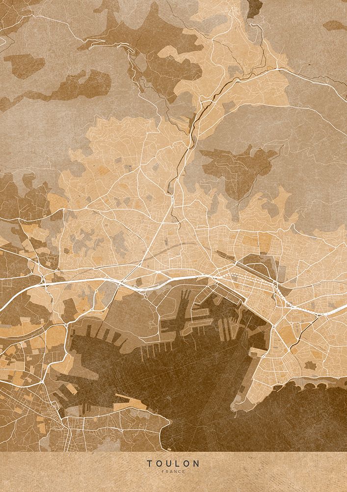 Sepia vintage map of Toulon France art print by Rosana Laiz Blursbyai for $57.95 CAD