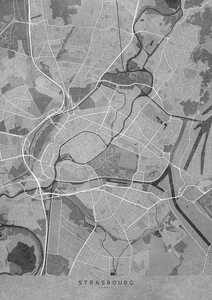 Gray vintage map of Strasbourg France art print by Rosana Laiz Blursbyai for $57.95 CAD