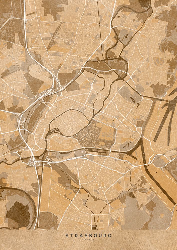 Sepia vintage map of Strasbourg France art print by Rosana Laiz Blursbyai for $57.95 CAD