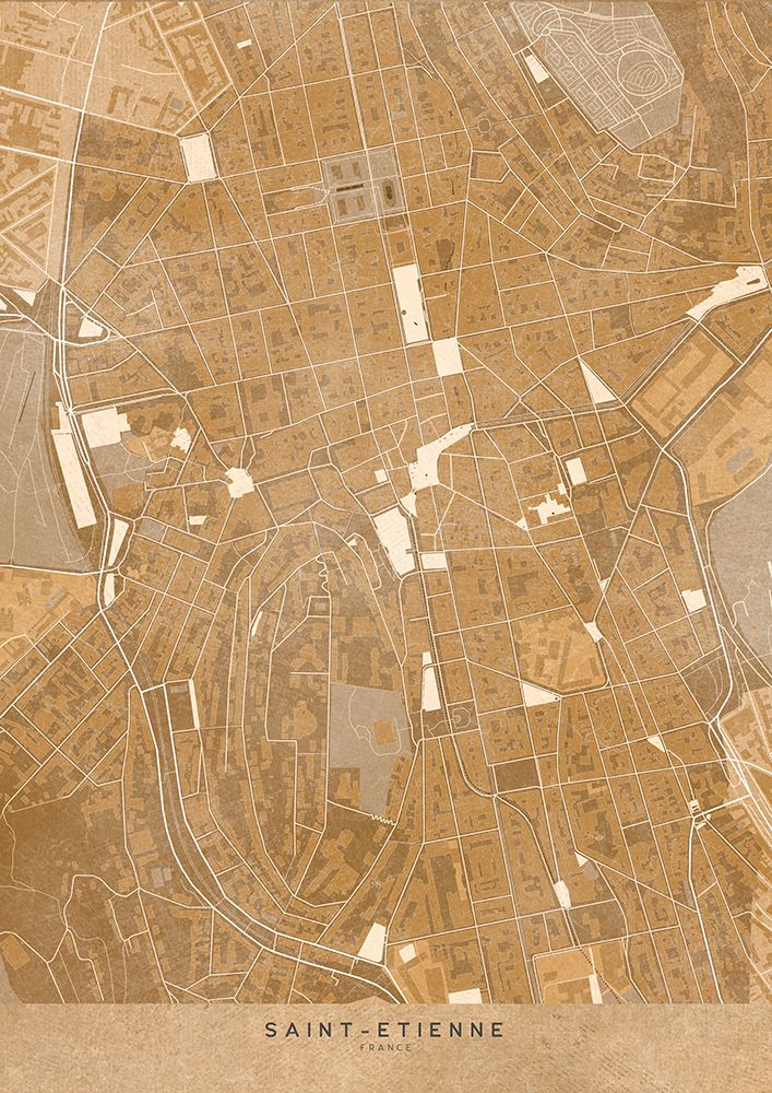 Sepia vintage map of Saint Etienne downtown France art print by Rosana Laiz Blursbyai for $57.95 CAD