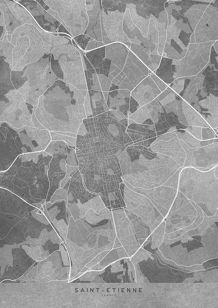 Gray vintage map of Saint Etienne France art print by Rosana Laiz Blursbyai for $57.95 CAD