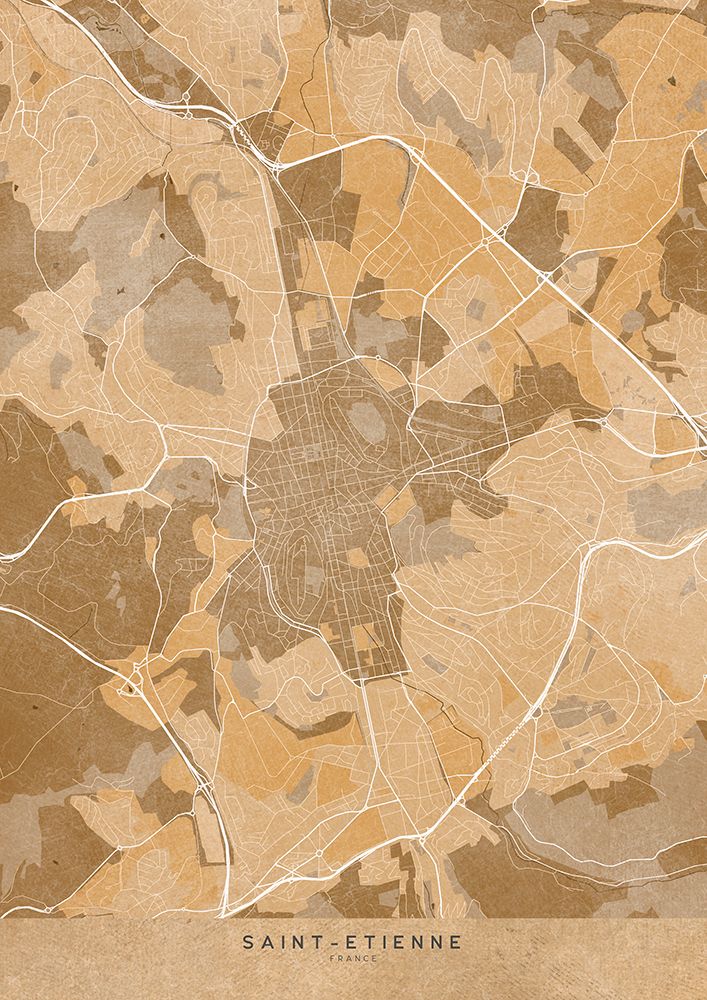 Sepia vintage map of Saint Etienne France art print by Rosana Laiz Blursbyai for $57.95 CAD