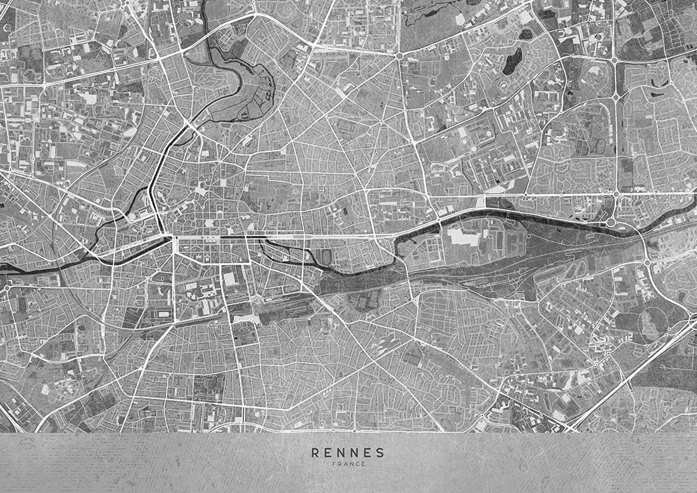 Gray vintage map of Rennes France art print by Rosana Laiz Blursbyai for $57.95 CAD