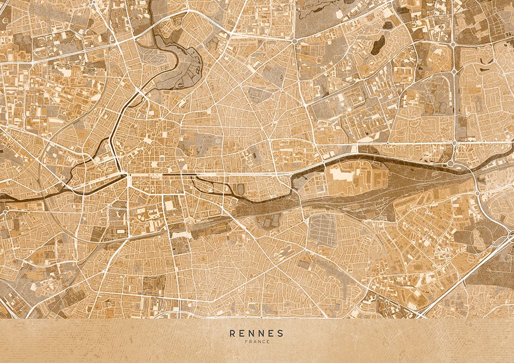 Sepia vintage map of Rennes France art print by Rosana Laiz Blursbyai for $57.95 CAD