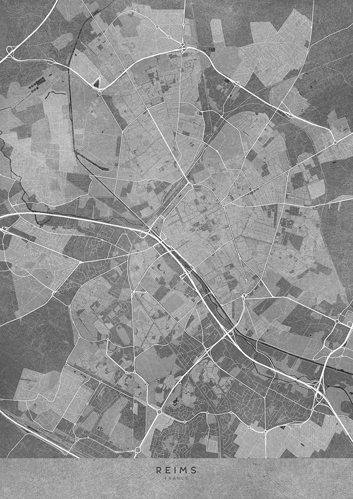 Gray vintage map of Reims France art print by Rosana Laiz Blursbyai for $57.95 CAD