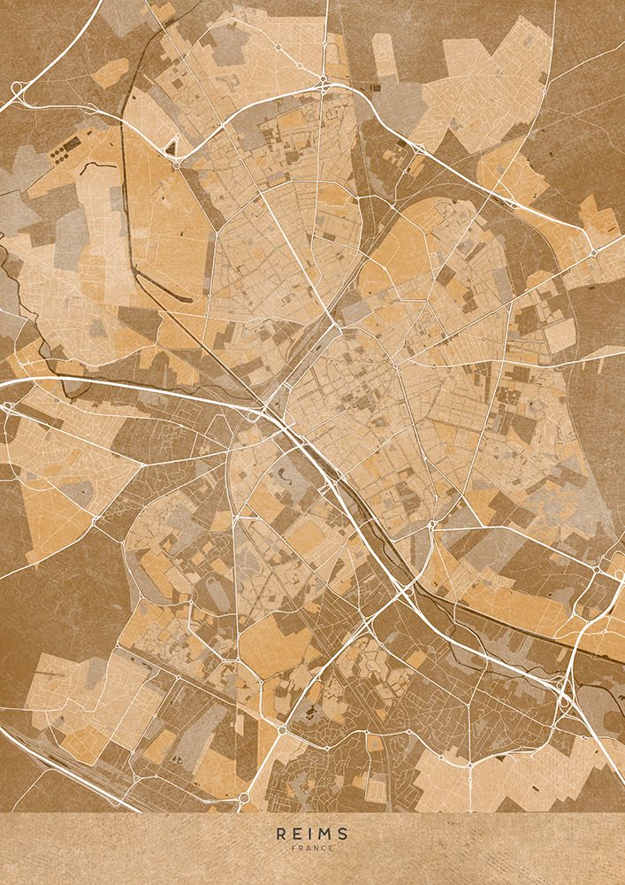 Sepia vintage map of Reims France art print by Rosana Laiz Blursbyai for $57.95 CAD