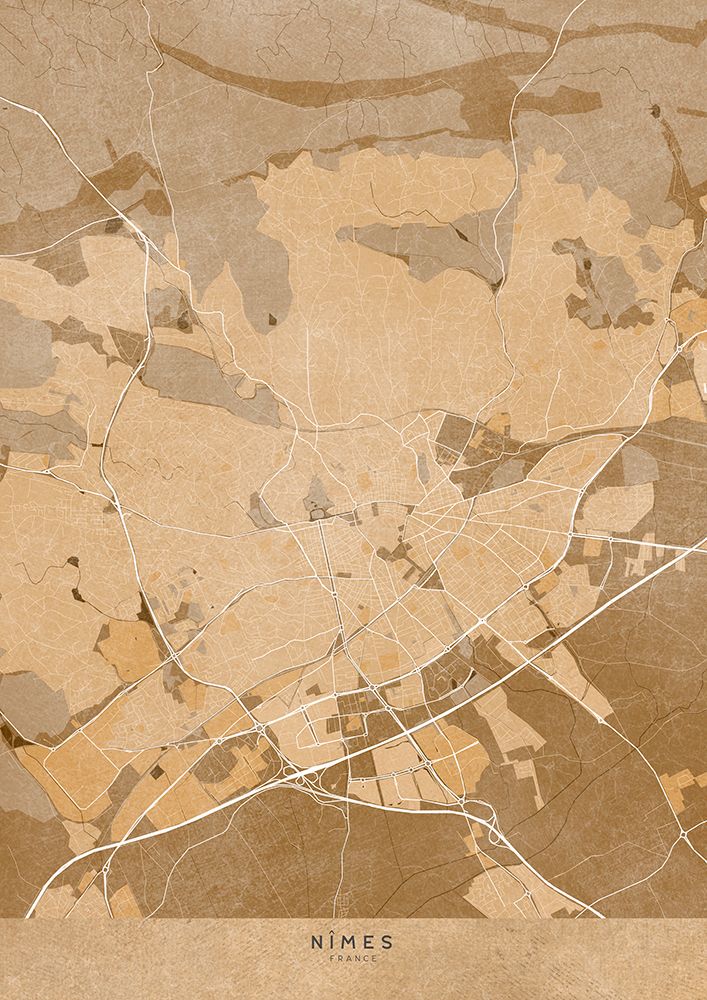 Sepia vintage map of NArmes France art print by Rosana Laiz Blursbyai for $57.95 CAD