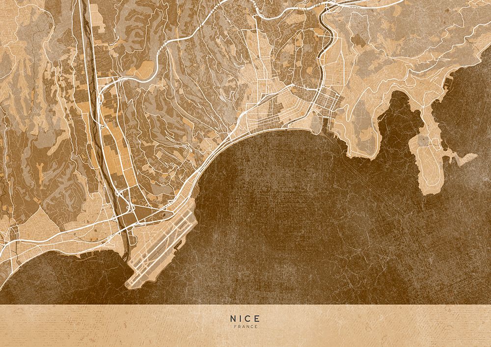 Sepia vintage map of Nice France art print by Rosana Laiz Blursbyai for $57.95 CAD
