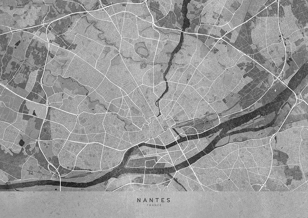 Gray vintage map of Nantes France art print by Rosana Laiz Blursbyai for $57.95 CAD