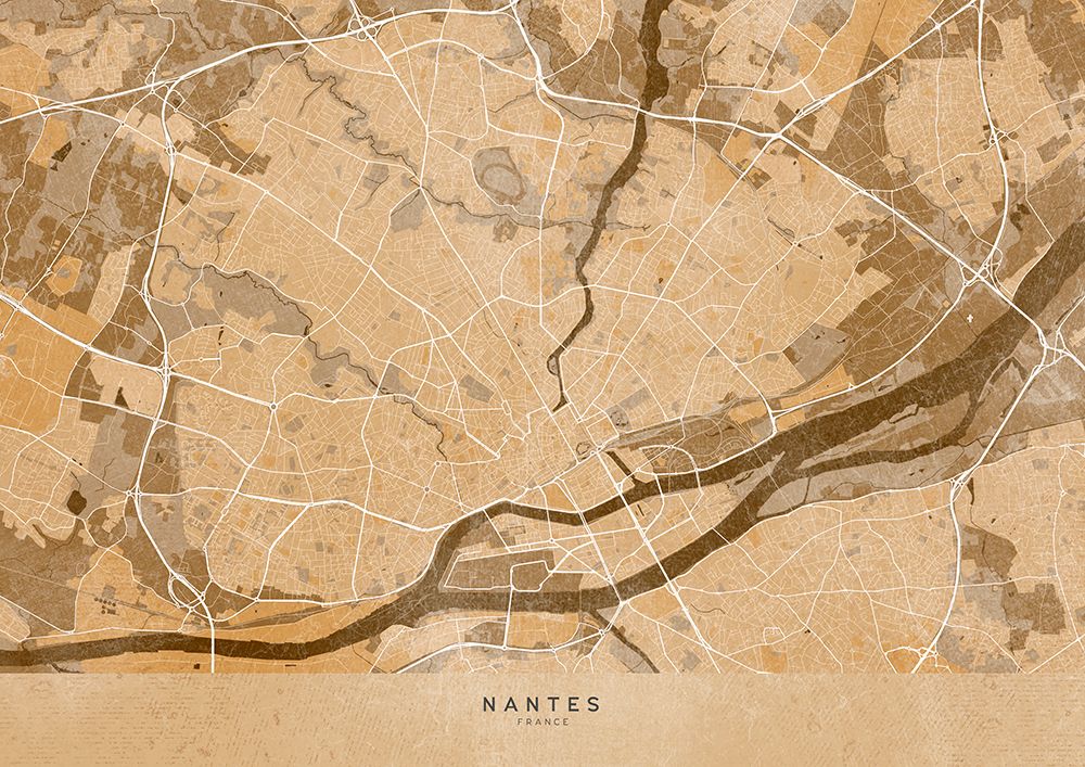Sepia vintage map of Nantes France art print by Rosana Laiz Blursbyai for $57.95 CAD