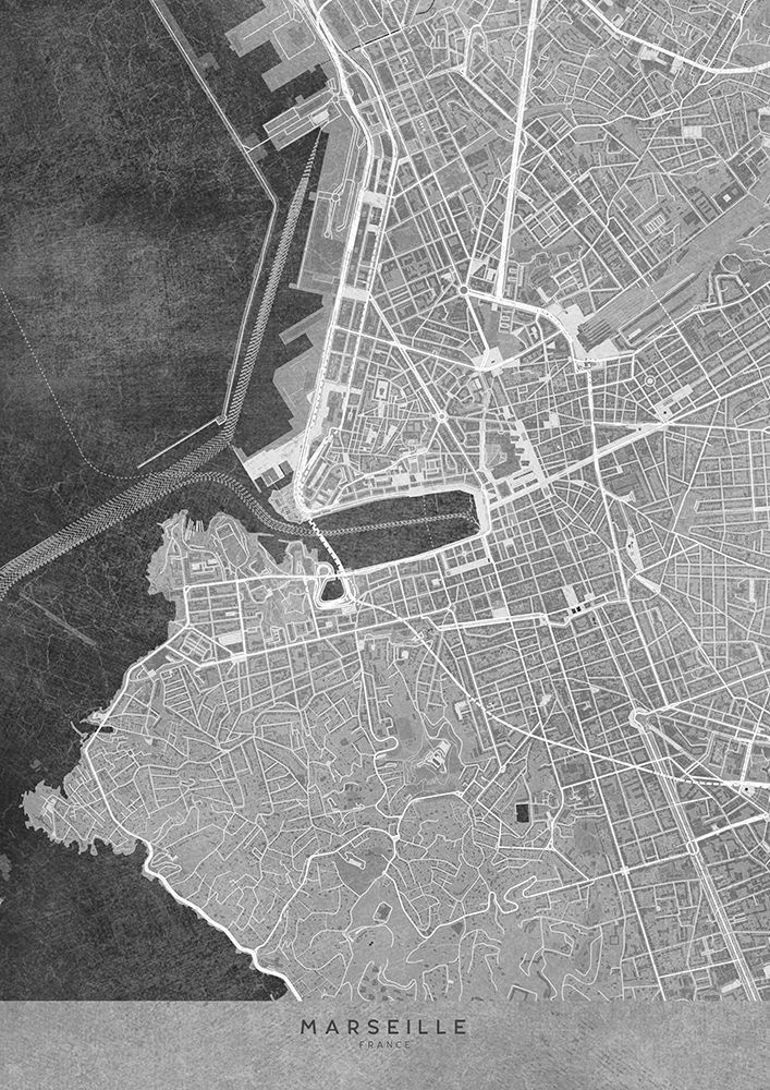 Gray vintage map of Marseille France art print by Rosana Laiz Blursbyai for $57.95 CAD