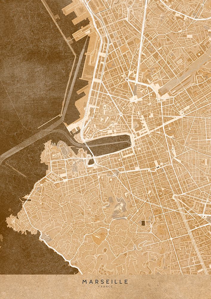 Sepia vintage map of Marseille France art print by Rosana Laiz Blursbyai for $57.95 CAD