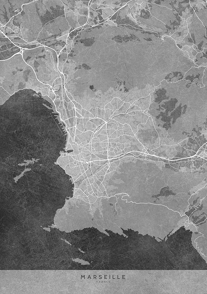 Gray vintage map of Marseille France art print by Rosana Laiz Blursbyai for $57.95 CAD