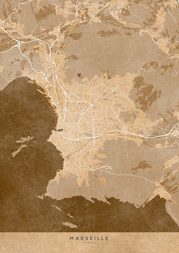 Sepia vintage map of Marseille France art print by Rosana Laiz Blursbyai for $57.95 CAD