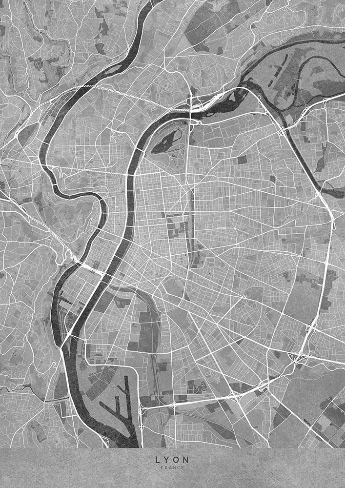 Gray vintage map of Lyon France art print by Rosana Laiz Blursbyai for $57.95 CAD