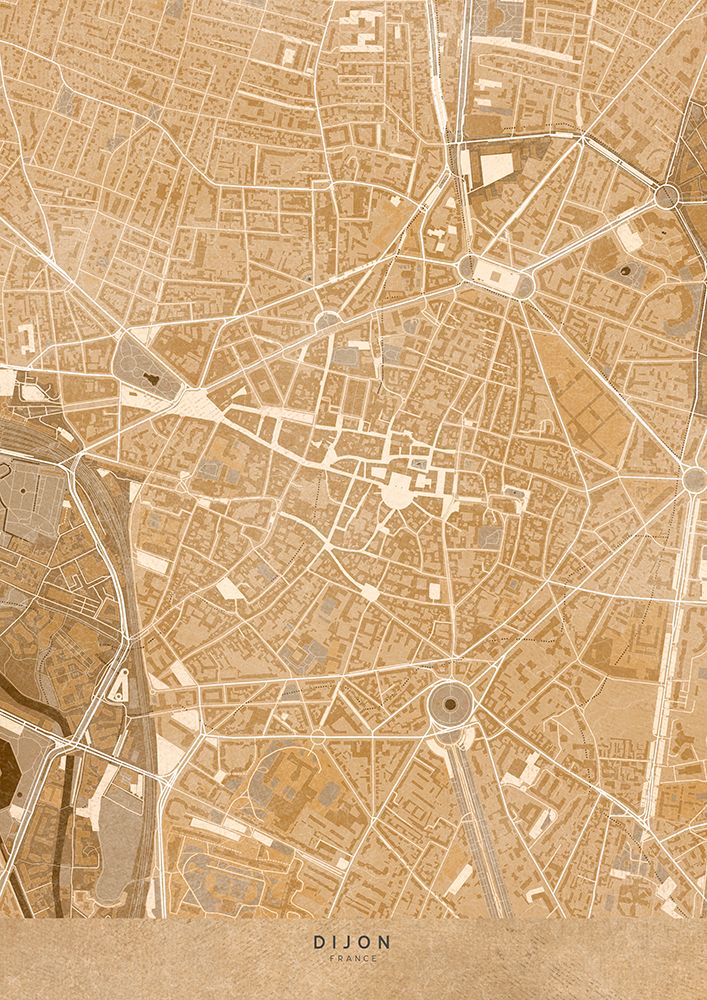 Sepia vintage map of Dijon downtown France art print by Rosana Laiz Blursbyai for $57.95 CAD