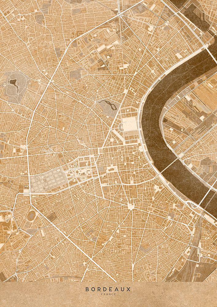 Sepia vintage map of Bordeaux downtown France art print by Rosana Laiz Blursbyai for $57.95 CAD