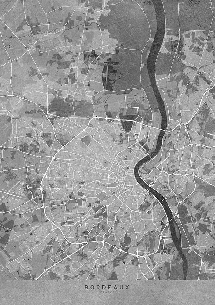 Gray vintage map of Bordeaux France art print by Rosana Laiz Blursbyai for $57.95 CAD