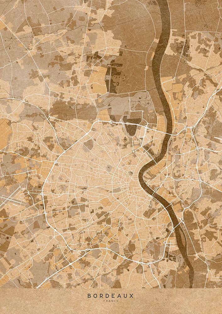 Sepia vintage map of Bordeaux France art print by Rosana Laiz Blursbyai for $57.95 CAD