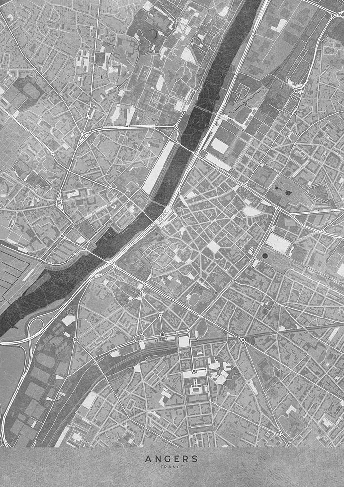 Gray vintage map of Angers downtown France art print by Rosana Laiz Blursbyai for $57.95 CAD
