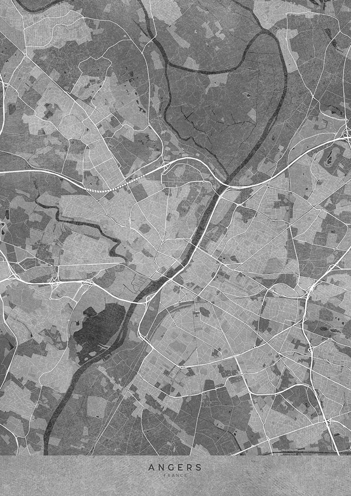 Gray vintage map of Angers France art print by Rosana Laiz Blursbyai for $57.95 CAD