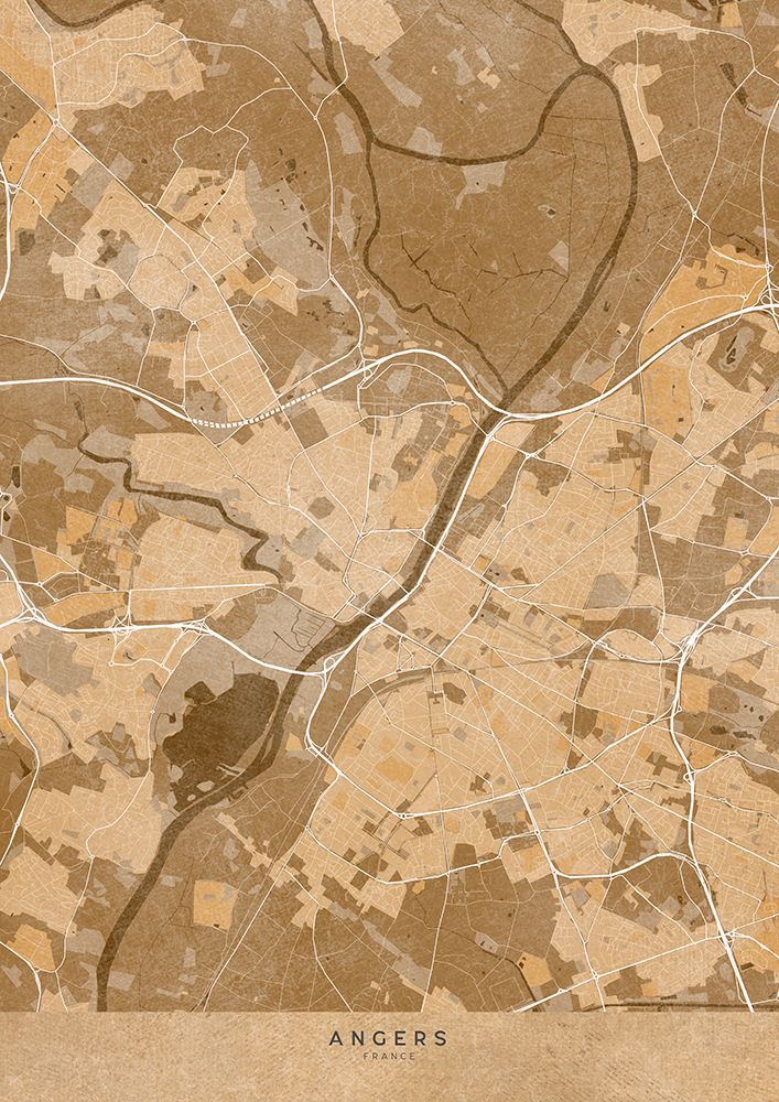 Sepia vintage map of Angers France art print by Rosana Laiz Blursbyai for $57.95 CAD