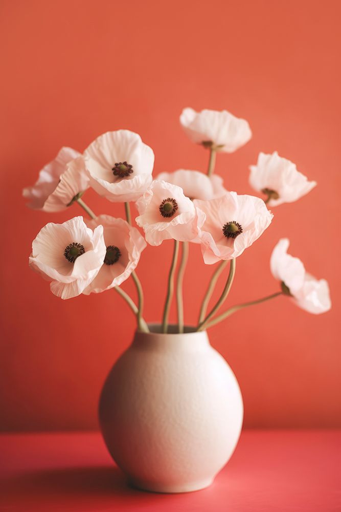 White Poppy On Orange Background art print by Treechild for $57.95 CAD