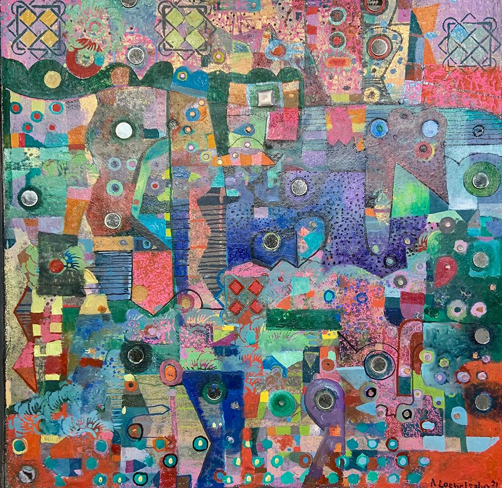 Blue Mirrors 20x20 Oil Paintmixed Media 2021 art print by Alise Loebelsohn for $57.95 CAD