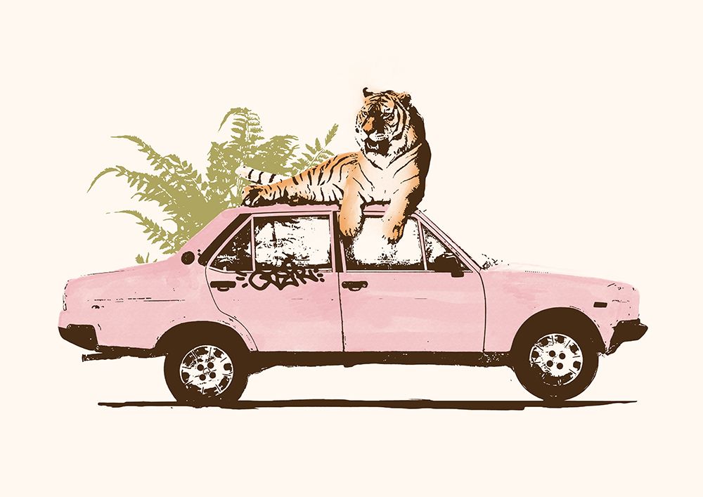 Tiger On Car art print by Florent Bodart for $57.95 CAD