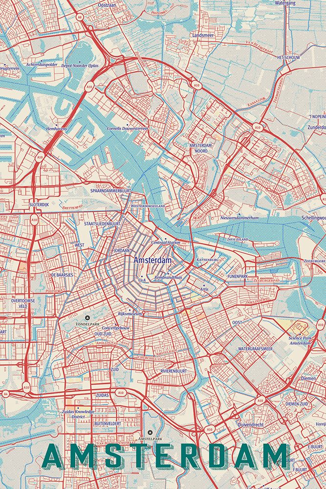 Retro Map   Amsterdam art print by Jay Stanley for $57.95 CAD