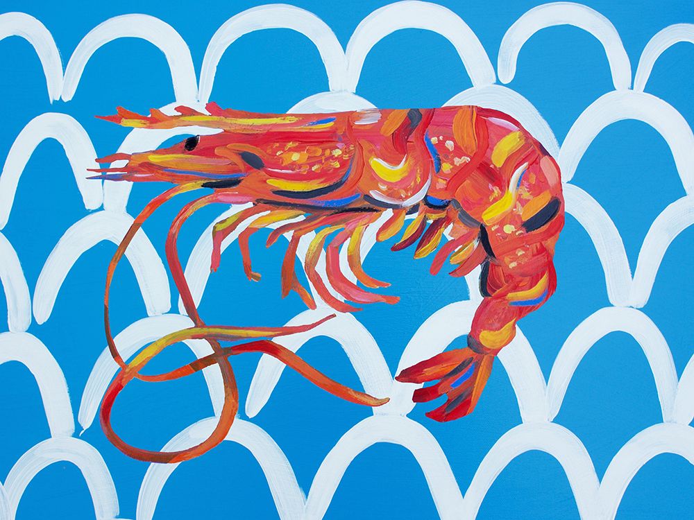Prawn On Blue Wavey art print by Alice Straker for $57.95 CAD