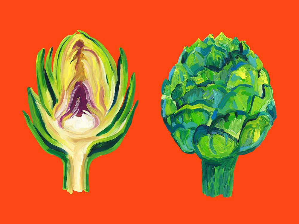 Artichokes On Orange art print by Alice Straker for $57.95 CAD