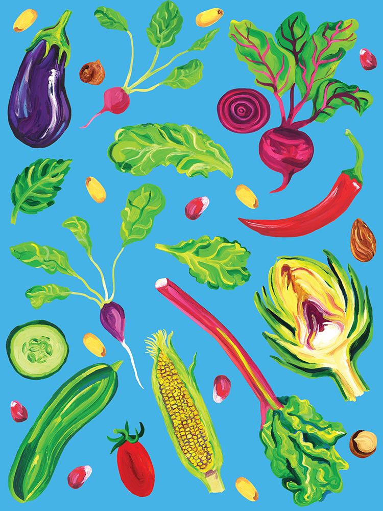 Spring Vegetables Blue art print by Alice Straker for $57.95 CAD