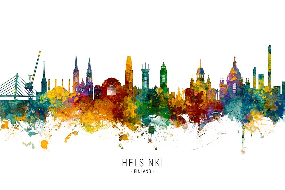 Helsinki Finland Skyline art print by Michael Tompsett for $57.95 CAD