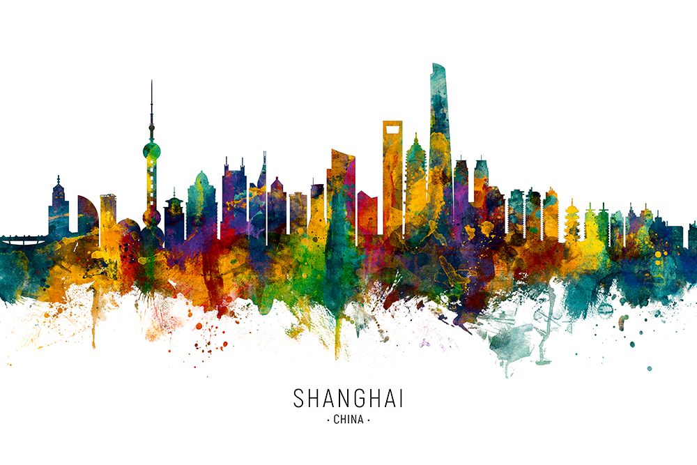 Shanghai China Skyline art print by Michael Tompsett for $57.95 CAD