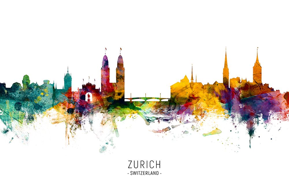 Zurich Switzerland Skyline art print by Michael Tompsett for $57.95 CAD