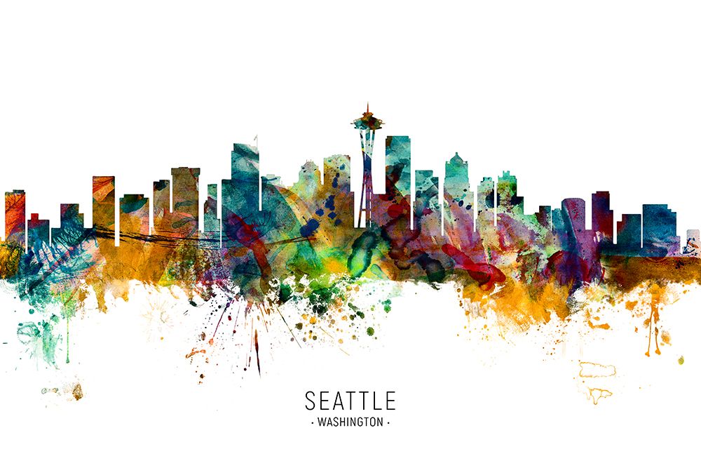 Seattle Washington Skyline art print by Michael Tompsett for $57.95 CAD