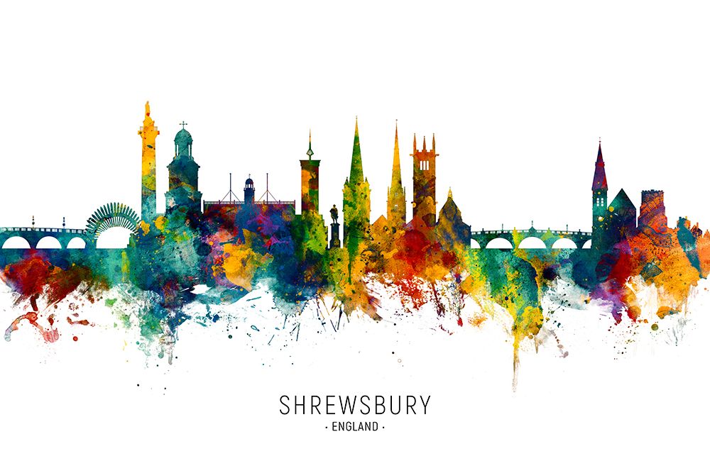 Shrewsbury England Skyline art print by Michael Tompsett for $57.95 CAD