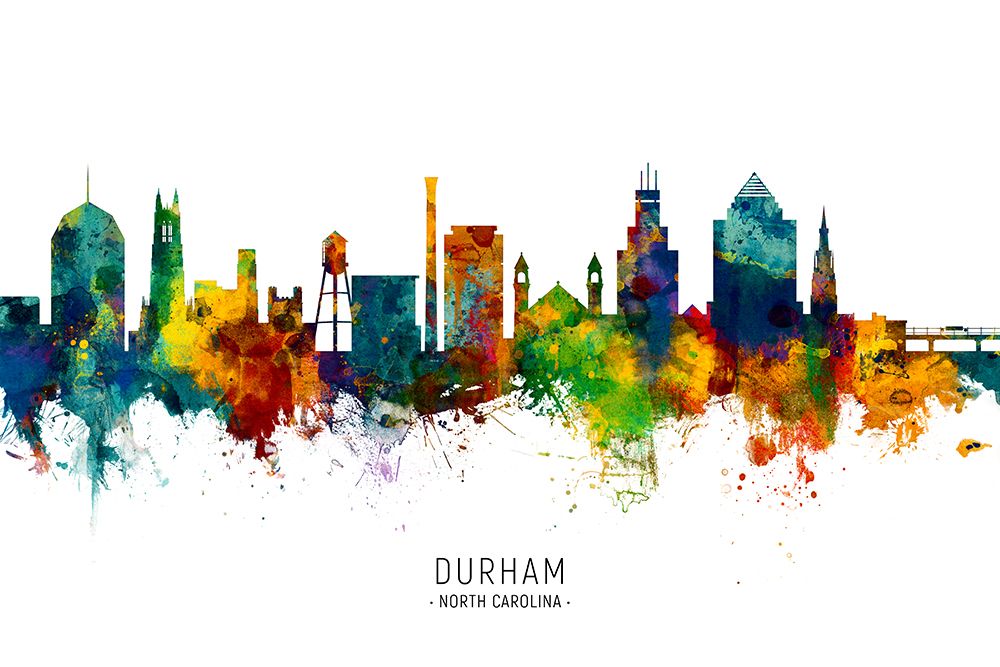 Durham North Carolina Skyline art print by Michael Tompsett for $57.95 CAD
