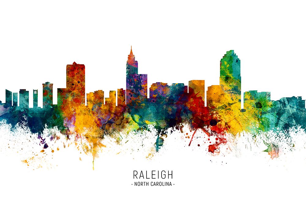 Raleigh North Carolina Skyline art print by Michael Tompsett for $57.95 CAD