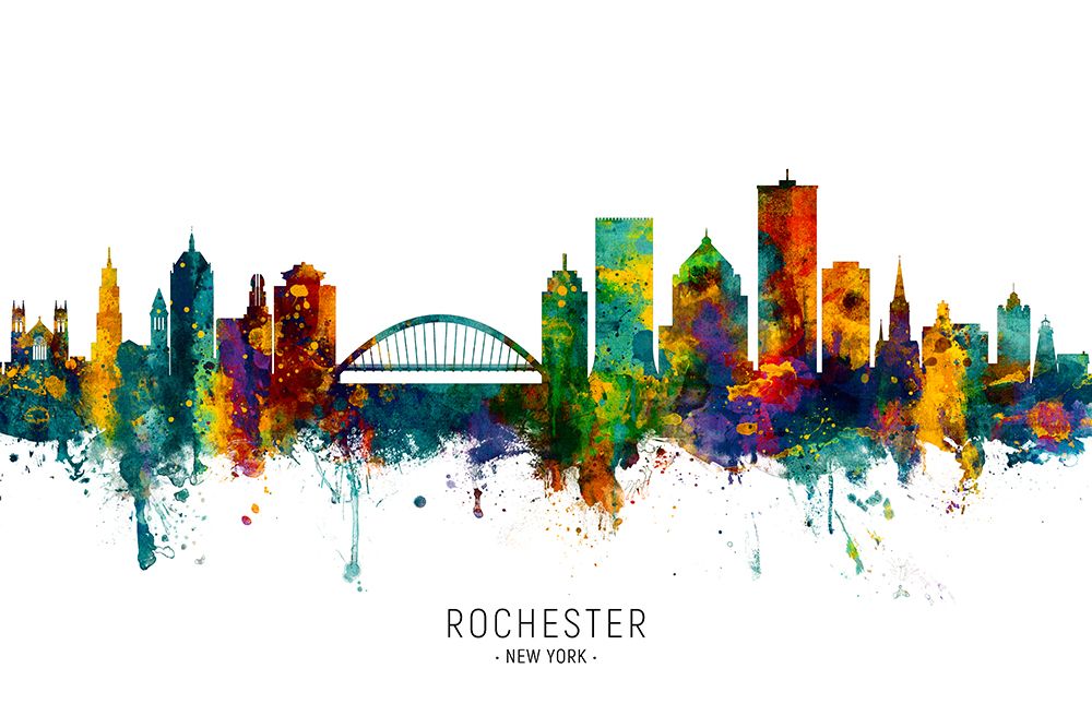 Rochester New York Skyline art print by Michael Tompsett for $57.95 CAD
