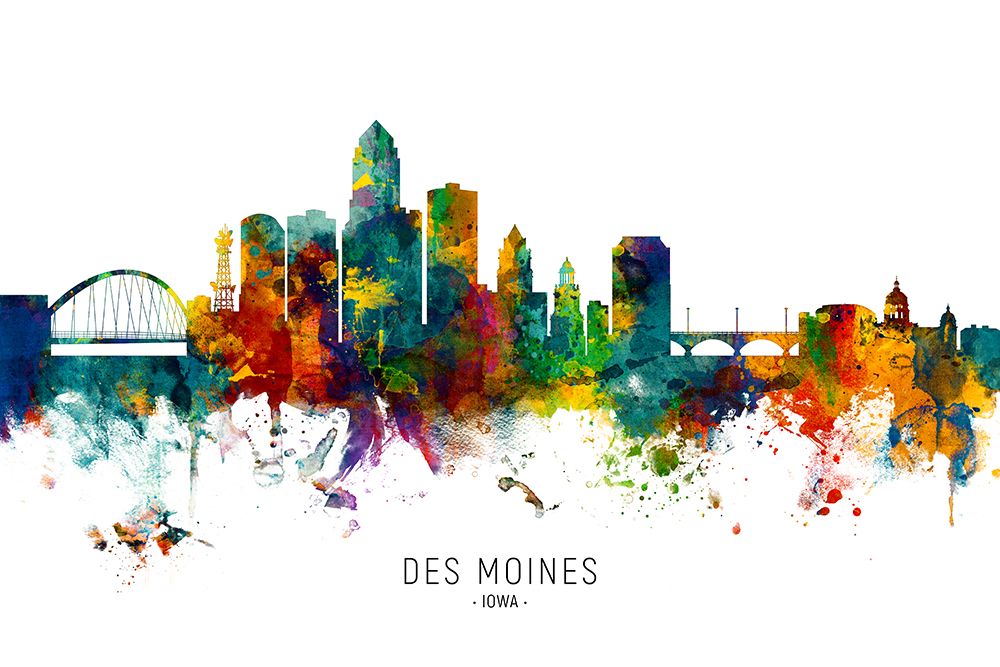Des Moines Iowa Skyline art print by Michael Tompsett for $57.95 CAD