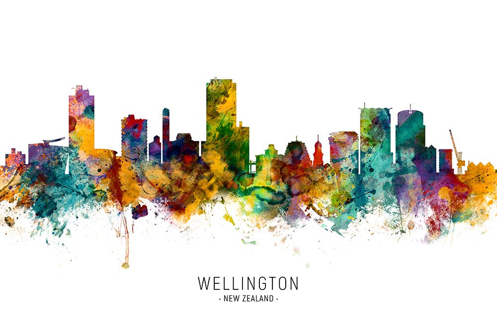 Wellington New Zealand Skyline art print by Michael Tompsett for $57.95 CAD