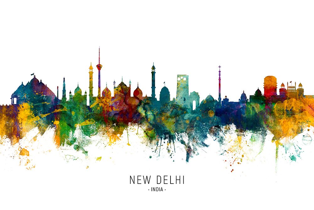 New Delhi India Skyline art print by Michael Tompsett for $57.95 CAD