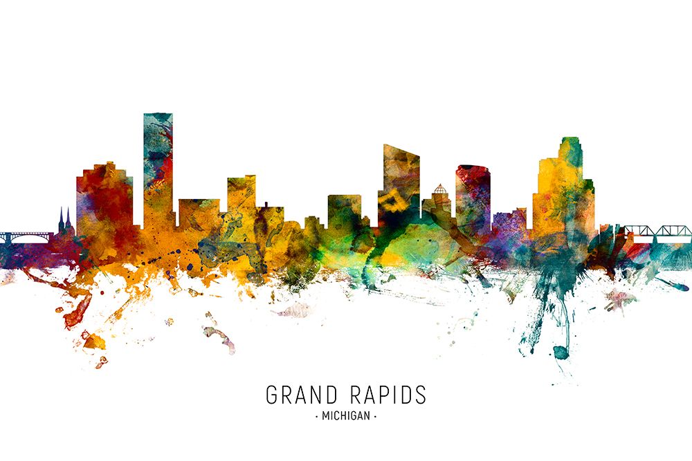 Grand Rapids Michigan Skyline art print by Michael Tompsett for $57.95 CAD