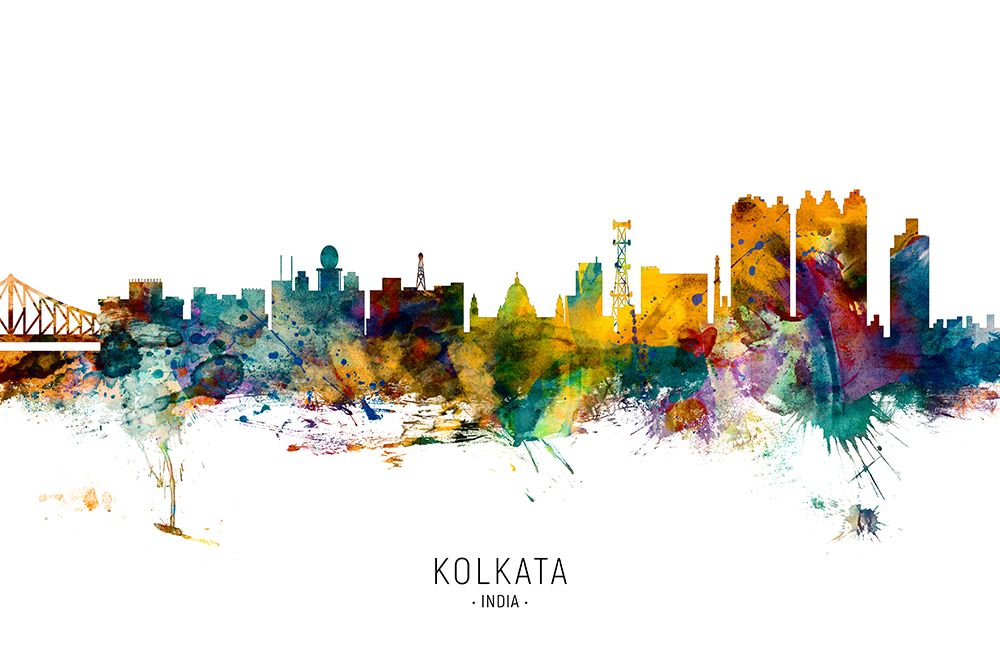 Kolkata (Calcutta) India Skyline art print by Michael Tompsett for $57.95 CAD