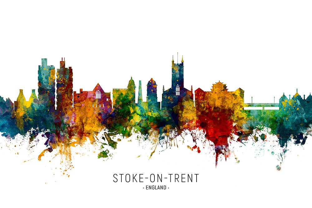 Stoke-on-Trent England Skyline art print by Michael Tompsett for $57.95 CAD