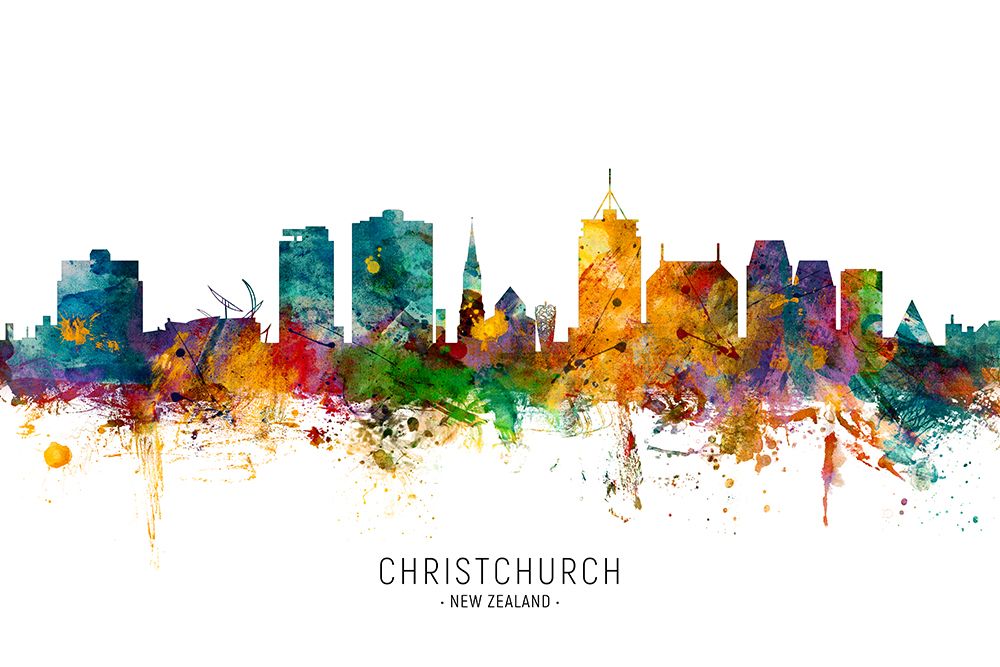Christchurch New Zealand Skyline art print by Michael Tompsett for $57.95 CAD