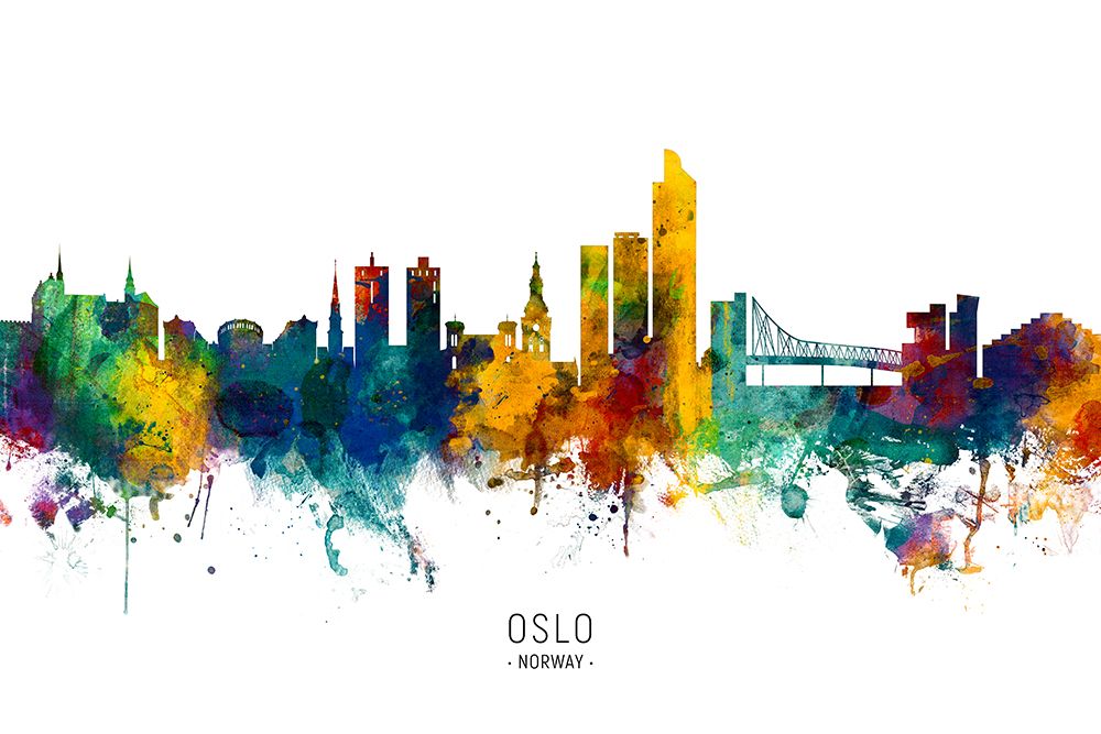 Oslo Norway Skyline art print by Michael Tompsett for $57.95 CAD