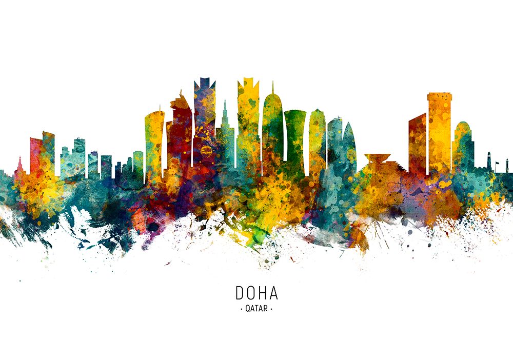 Doha Qatar Skyline art print by Michael Tompsett for $57.95 CAD